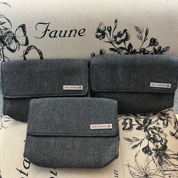 Air Canada Business First Class Amenity Bag Toiletry Case Grey Chevron Tweed NEW - Picture 2 of 8